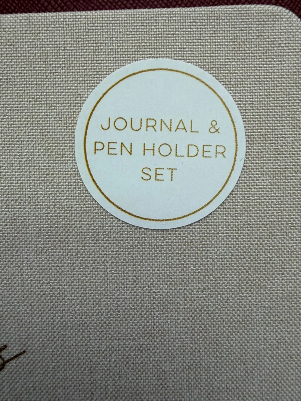 Eccolo Beige Notebook with Green Leaf Pen Holder and Gold Pen